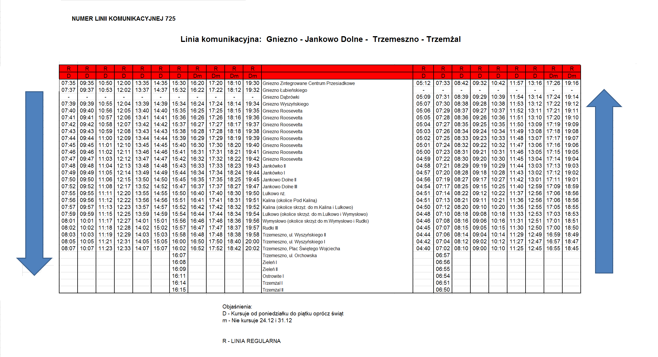  Przedstawiamy Państwu rozkład jazdy linii 725 Gniezno – Jankowo Dolne – Trzemeszno – Trzemżal obowiązujący od 26.02.2024 r.