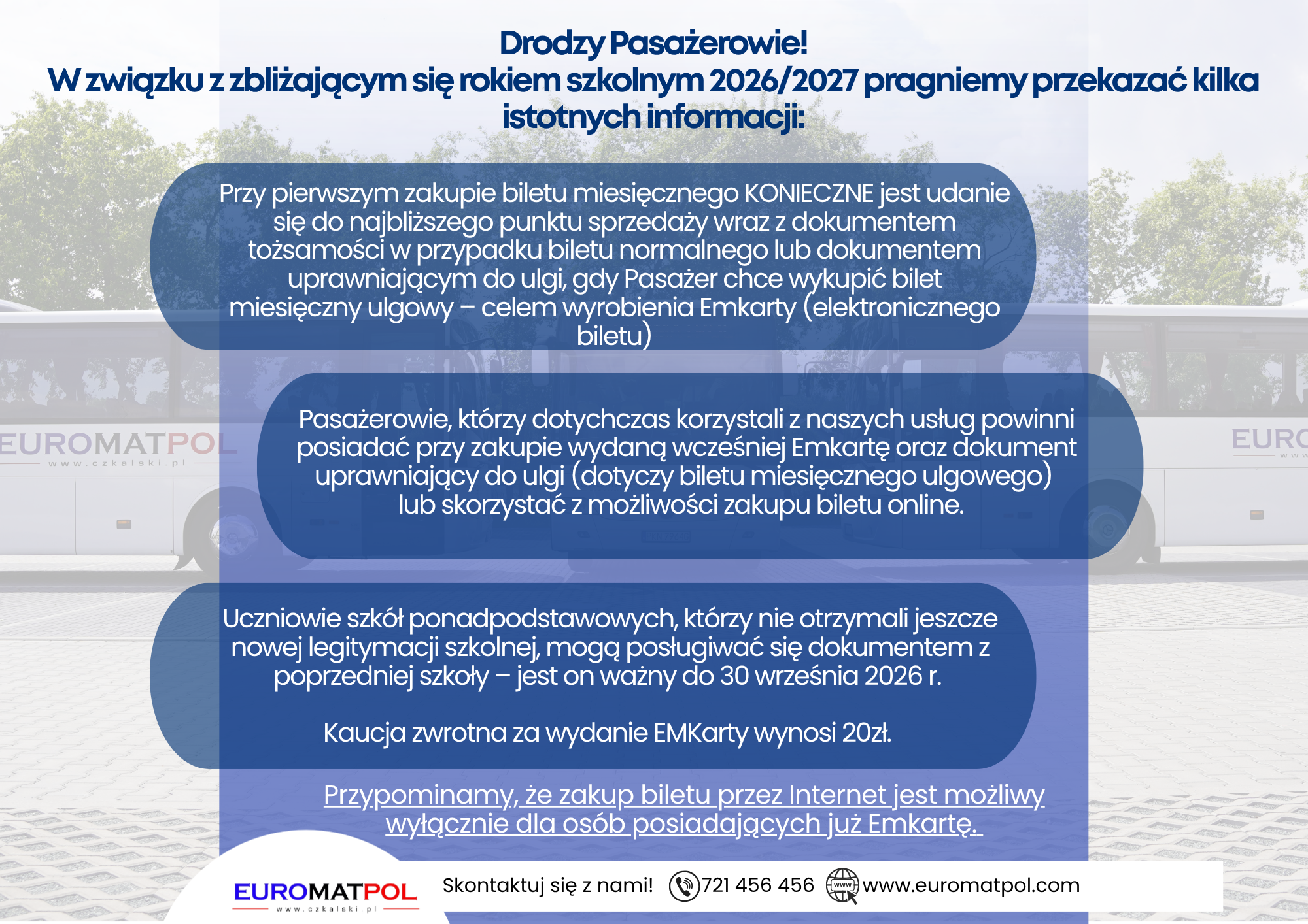Ważne informacje dla pasażerów przed rokiem szkolnym 2026/2027– zakup biletów i EMKarta